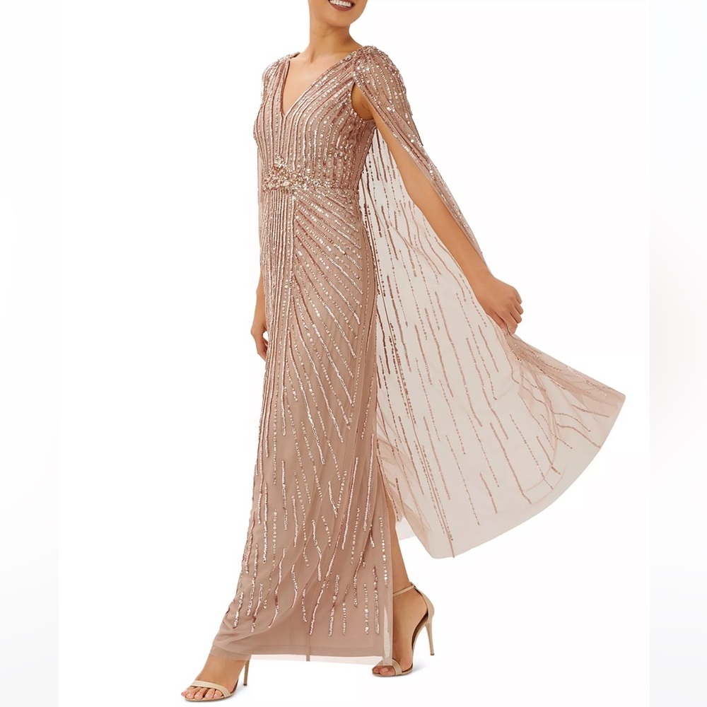 Adrianna Papell
V-Neck Beaded Sequined Cape Gown